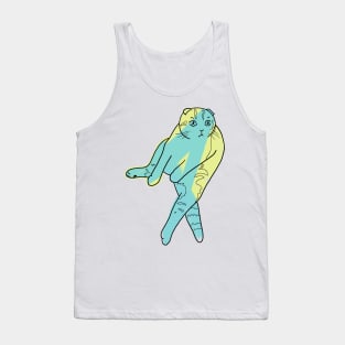 Scottish Fold Cat Sitting Blue/Green and Yellow Design Tank Top